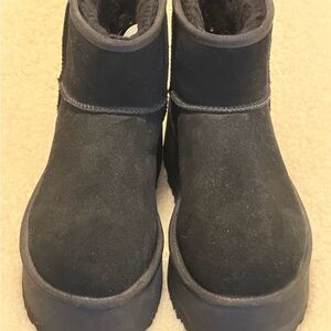 UGG Black Suede Shearling Platform Ankle Boots